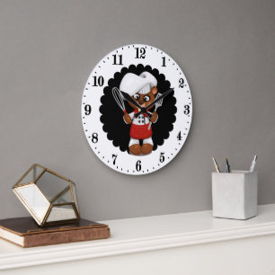 Grande Horloge Ronde Amoureux d'ours de chef mignon cuisine 