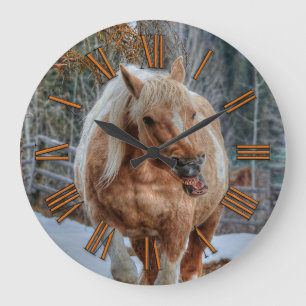 Grande Horloge Ronde Amoureux Palomino Peinture Ranch Cheval Animal-amo