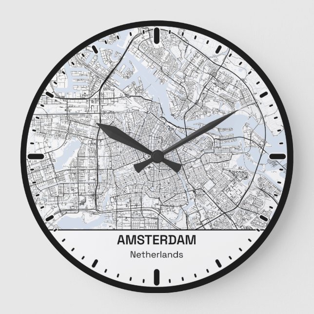 Grande Horloge Ronde Amsterdam Clock City Line Art Große Wanduhr (Vorderseite)