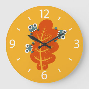 Grande Horloge Ronde Amusant Autumn Leaf Nature Lover Jaune