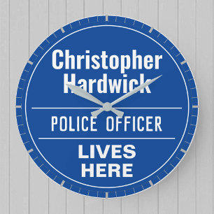 Grande Horloge Ronde Amusant Police Officier Mur Plaque Style Grande ho