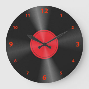 Grande Horloge Ronde Amusant, Rétro, Album Disque Rouge & Noir