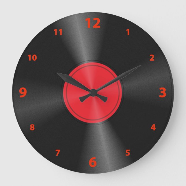 Grande Horloge Ronde Amusant, Rétro, Album Disque Rouge & Noir (Recto)