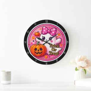 Grande Horloge Ronde Amusant Tour ou Friandise Fantôme Mignon