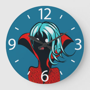 Grande Horloge Ronde Amusante Vampire fille mignonne Goth Caractère Art