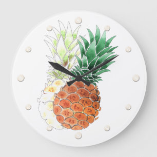 Grande Horloge Ronde Ananas, aquarelle .