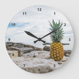 Grande Horloge Ronde Ananas tropical à la plage