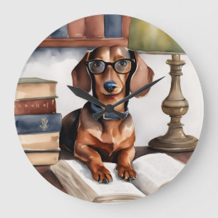 Grande Horloge Ronde Ancien Dachshund aquarelle