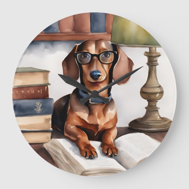 Grande Horloge Ronde Ancien Dachshund aquarelle (Recto)