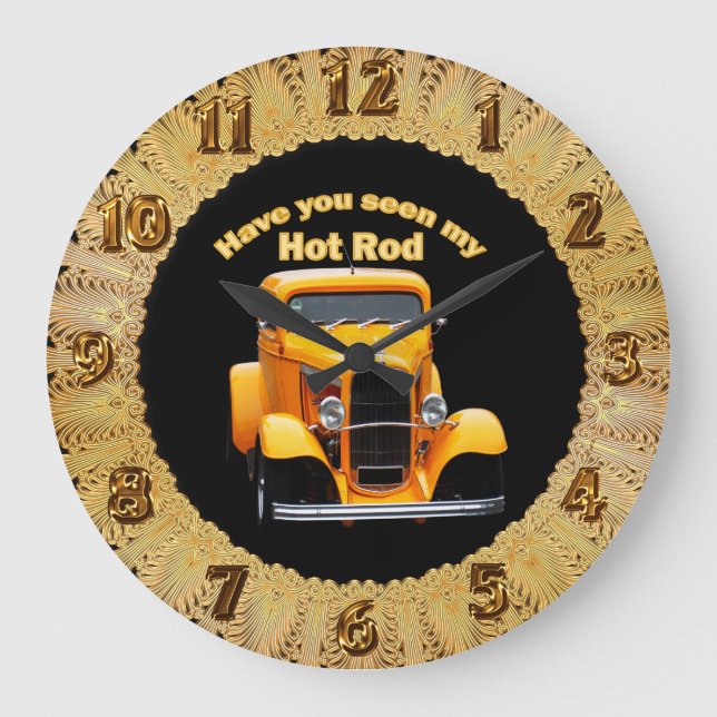 Grande Horloge Ronde Ancien roadster jaune avec fenêtres avant coupées (Recto)