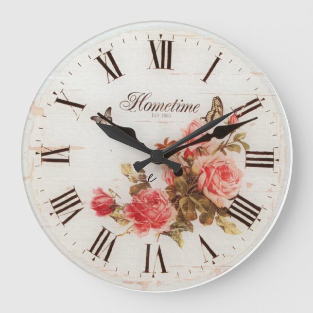 Grande Horloge Ronde Ancien Style Hometime | Roses rouges antiques | Ch (Recto)