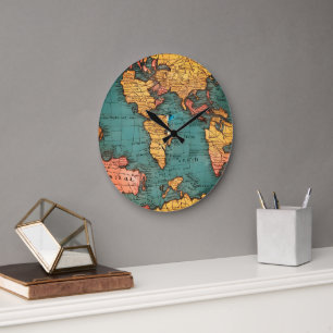 Grande Horloge Ronde Ancienne carte du monde écologique