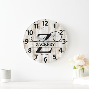 Grande Horloge Ronde Ancienne ferme rustique Z Monogramme
