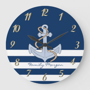 Grande Horloge Ronde Ancre Bleu Bleu rayé