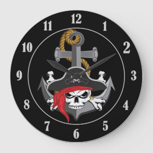 Grande Horloge Ronde Ancre de crâne de pirate