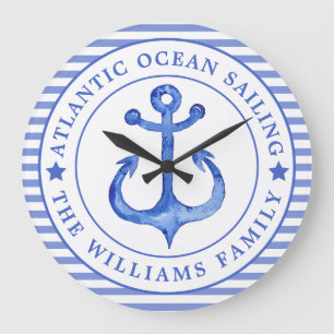 Grande Horloge Ronde Ancre marine Bleu personnalisé
