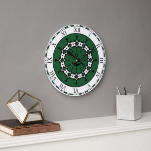 Grande Horloge Ronde Ancre nautique abstraite verte et blanche