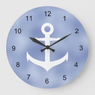 Grande Horloge Ronde Ancre nautique bleue et blanche