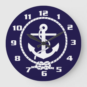 Grande Horloge Ronde Ancre nautique classique élégante et cool