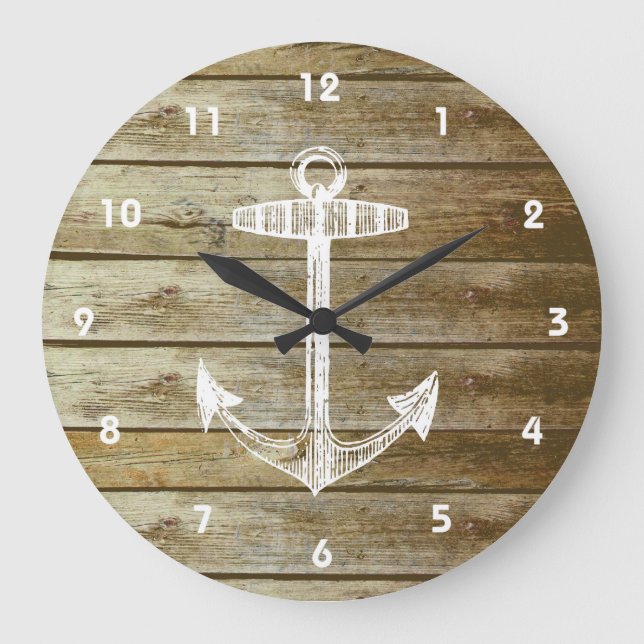 Grande Horloge Ronde Ancre nautique sur graphique en bois (Recto)