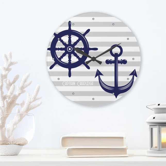 Grande Horloge Ronde Ancre personnalisée et bateau Helm Wheel Nautical (Créateur téléchargé)