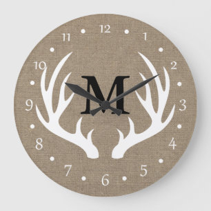 Grande Horloge Ronde Andouillers blancs rustiques de cerfs communs de
