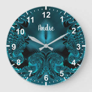 Grande Horloge Ronde ANDRE ~ WOW ! Motif fractal vert et noir ~
