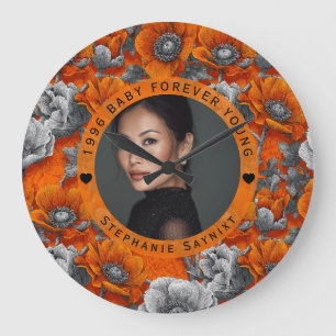 Grande Horloge Ronde Anémones Cadeau Fleuriste de Bon Anniversaire Pour