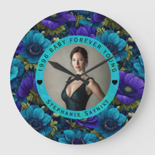 Grande Horloge Ronde Anémones Colorées Surprise pour un Événement d'Ann