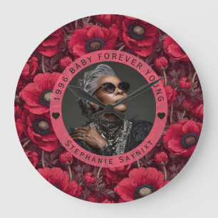 Grande Horloge Ronde Anémones Pétales 70e Anniversaire Unique