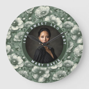Grande Horloge Ronde Anémones Vertes Fleur 60e Anniversaire Personnalis