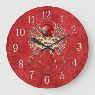 Grande Horloge Ronde Ange de Joyeux Noël - rouge