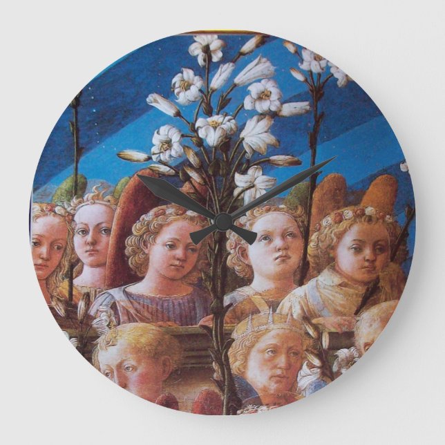 GRANDE HORLOGE RONDE ANGES AUX LILAS BLANCS (Recto)