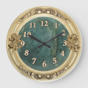 Grande Horloge Ronde Anges et jade d'or