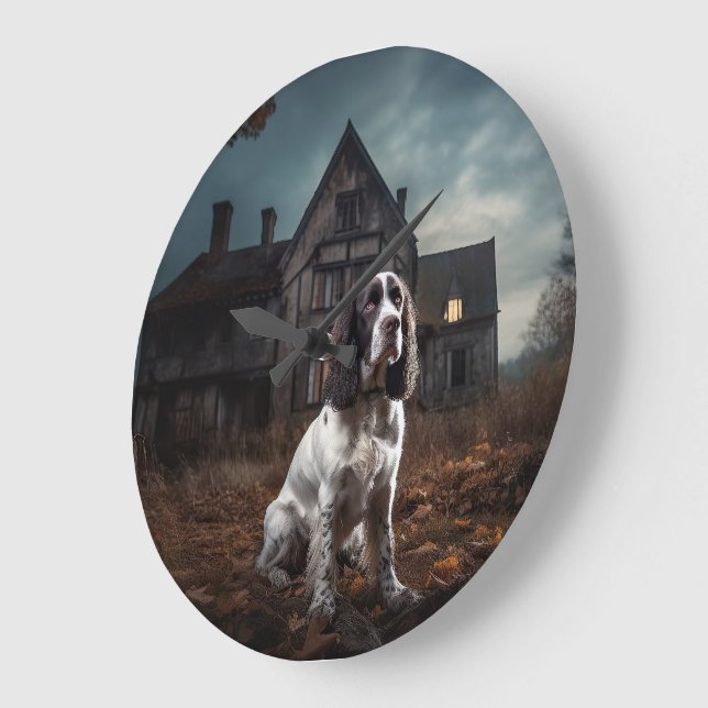 Grande Horloge Ronde Anglais Springer espagnol Halloween effroi (Angle)
