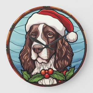 Grande Horloge Ronde Anglais Springer Spaniel Vitrail Noël