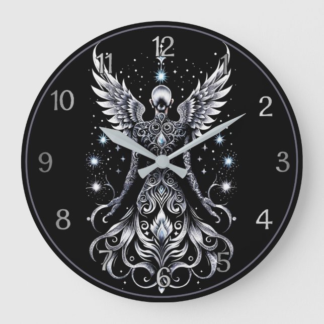 Grande Horloge Ronde Angle De Tatouage Noir Et Argent (Recto)
