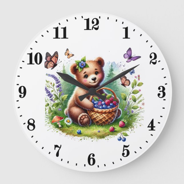 Grande Horloge Ronde animal amoureux des ours mignons (Recto)