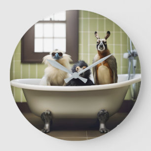 Grande Horloge Ronde Animaux amusants dans la salle de bain