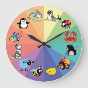 Grande Horloge Ronde animaux de bande dessinée pour des enfants