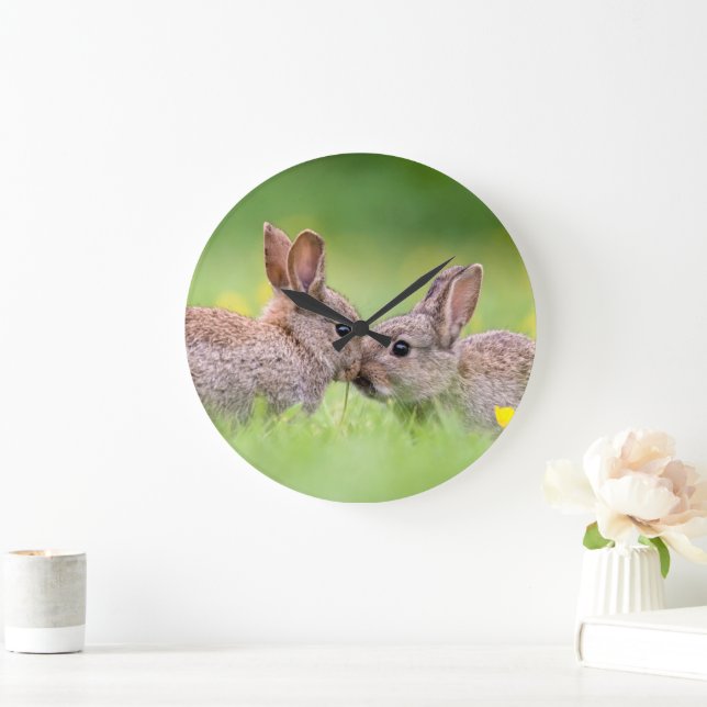 Grande Horloge Ronde Animaux de bébés cutest | Bunny Kiss (Maison)