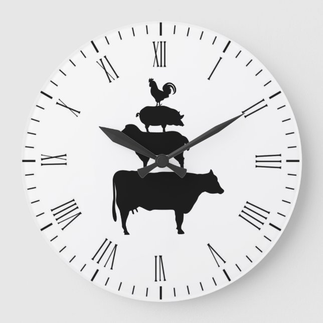 Grande Horloge Ronde Animaux de ferme empilés (Recto)