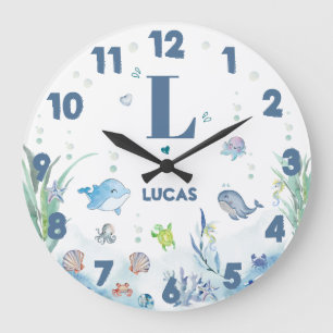 Grande Horloge Ronde animaux de l'océan sous la mer