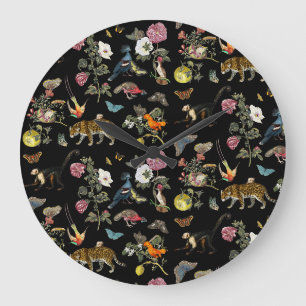 Grande Horloge Ronde Animaux sauvages vintages et sombres en forêt