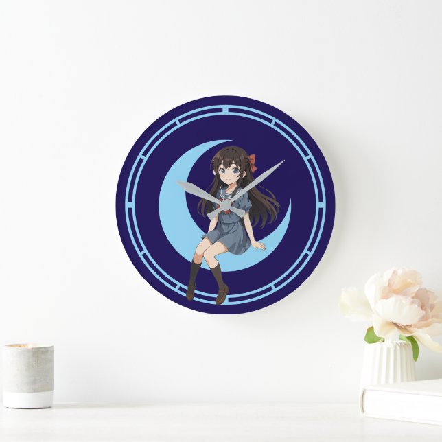 Grande Horloge Ronde Anime Girl Sitting On A Crescent Moon (Maison)