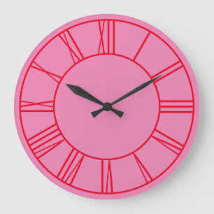 Grande Horloge Ronde Anneaux chiffres romains rose et rouge