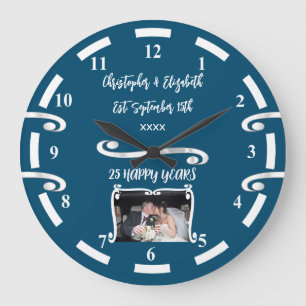 Grande Horloge Ronde Anniversaire de mariage d'argent 25 ans ajouter no