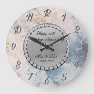 Grande Horloge Ronde Anniversaire de mariage de 25 ans en argent, diama