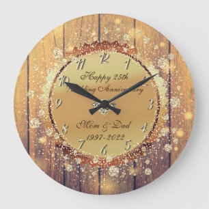 Grande Horloge Ronde Anniversaire de mariage de 25 ans en bois rustique