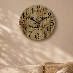 Grande Horloge Ronde Anniversaire de mariage rustique de M. et Mme Bois